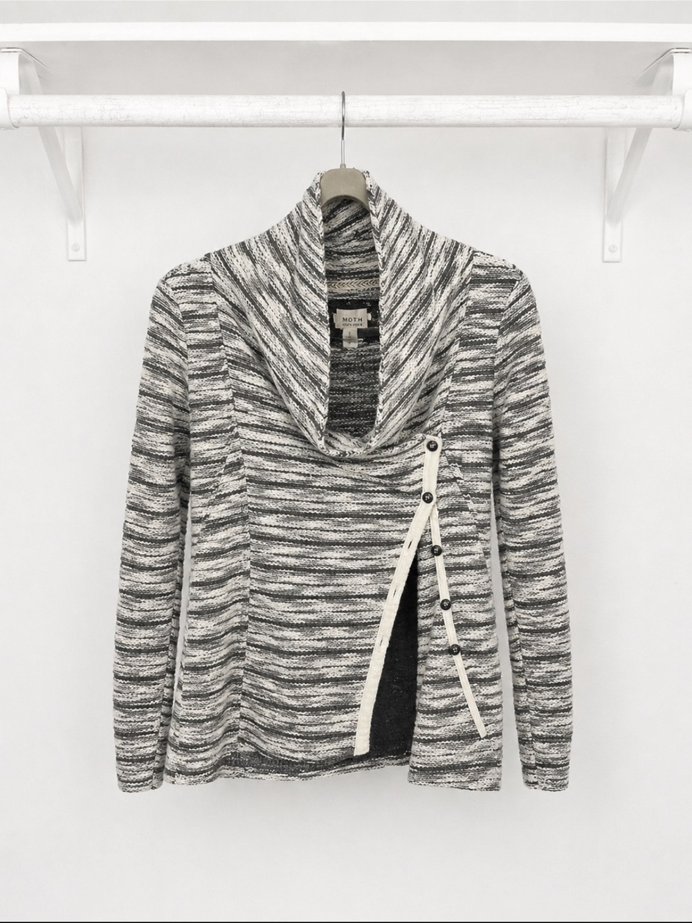Anthropology Saturday Sunday Womens Marled Wrap Sweater Cowl Neck Button Small